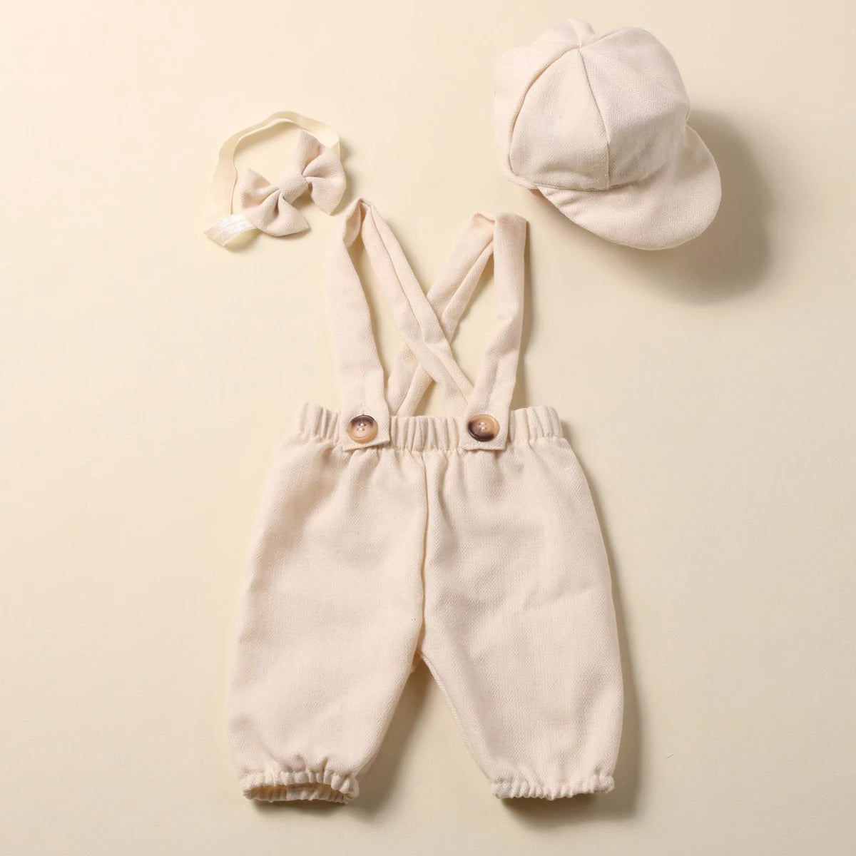 Newborn Boy Photography Outfit Baby Little Gentlman Suit Infant Shooting Suspender Overall with Casquette and Bow Tie