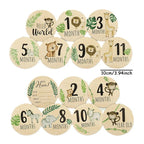 7pcs Newborn Photography Props Baby Milestone Card Animal Print Wooden Monthly Recording Commemorative Cards Baby Shower Gifts