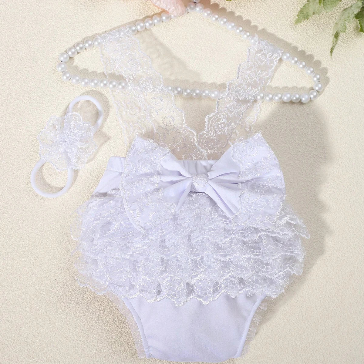 Newborn Photography Outfits Big Bowknot Baby Lace Romper with Hairband Blue Suspender Trousers Photo Shooting Overalls