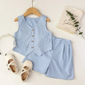 Basic Girls Clothes Korean Version Single Breasted Sleeveless Top+Shorts 2Pcs Sets Gentleman Wedding Boy Suit
