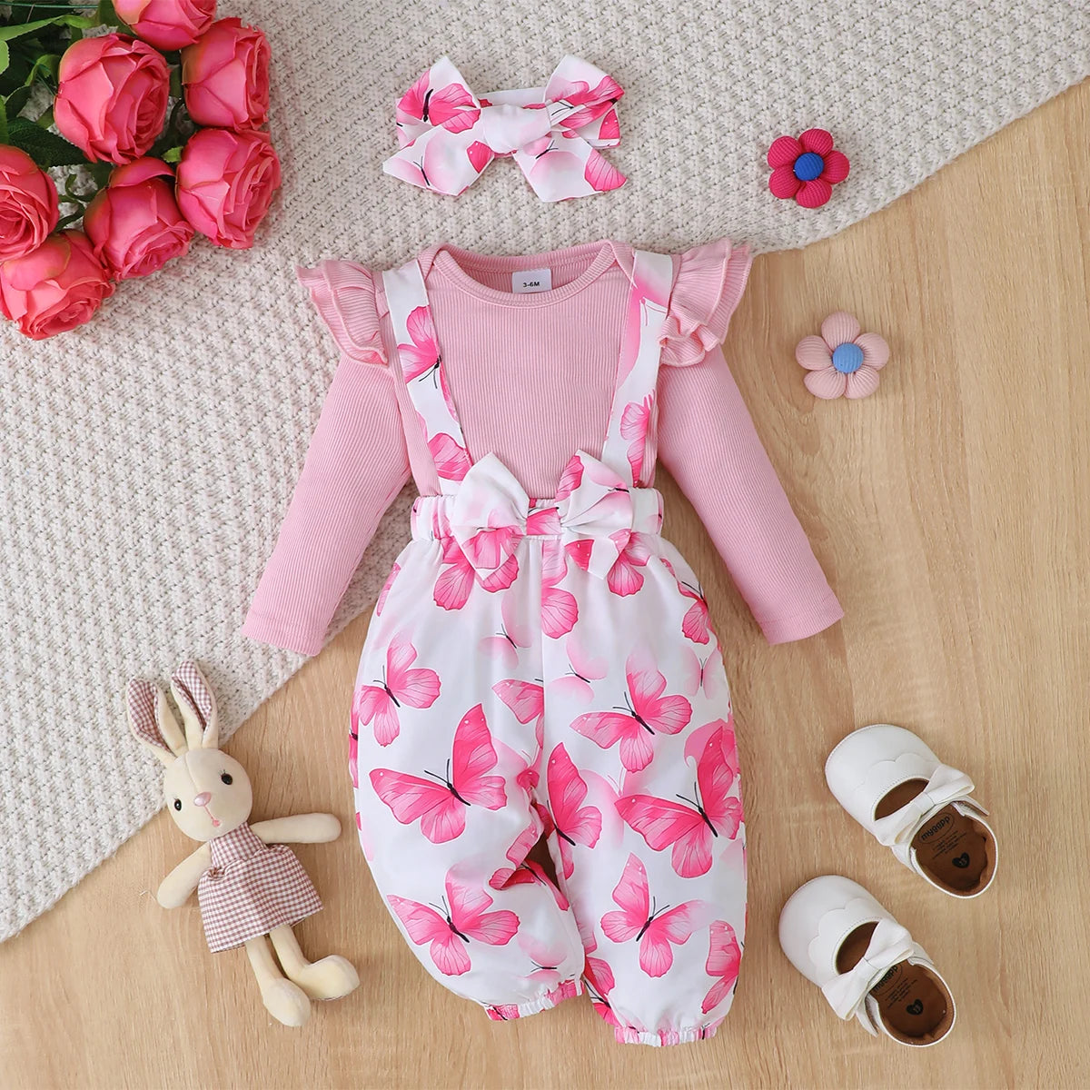 3-Piece Floral Strap Pants & Headband Set