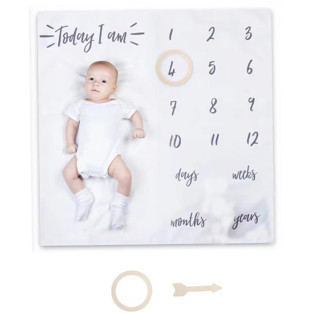 Newborn Milestone Blankets Baby Monthly Growth Souvenirs Infant Photo Shooting Background Blanket Match Wood Dics Card
