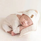 Newborn Boy Photo Props Knitting Clothes Baby Boy Jumpsuit Knot Hat Set  Infants Photo Shooting Bodysuit Beanies