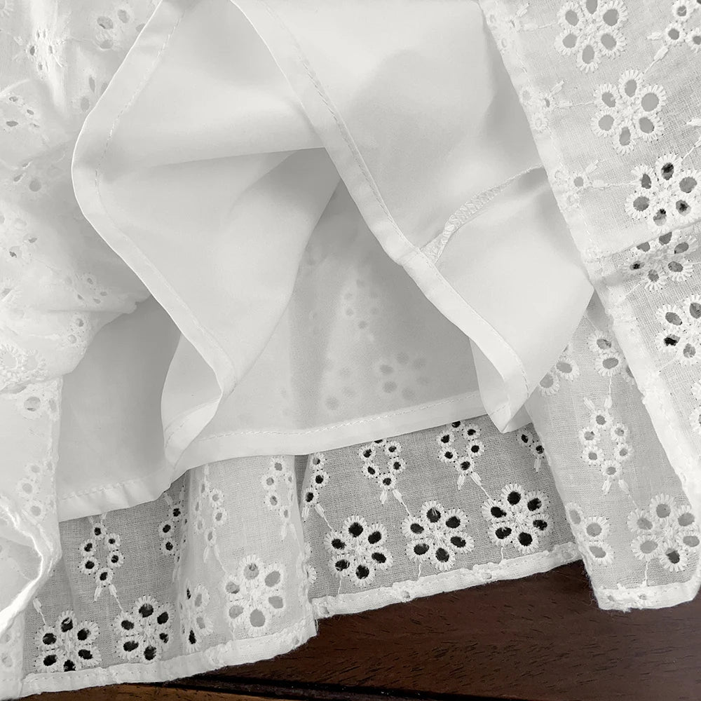 Cut-out Design Girl's Dress 2025 Summer Little Girl Fashion Sling White Holiday Medium Length Vest Dress Girls Dress