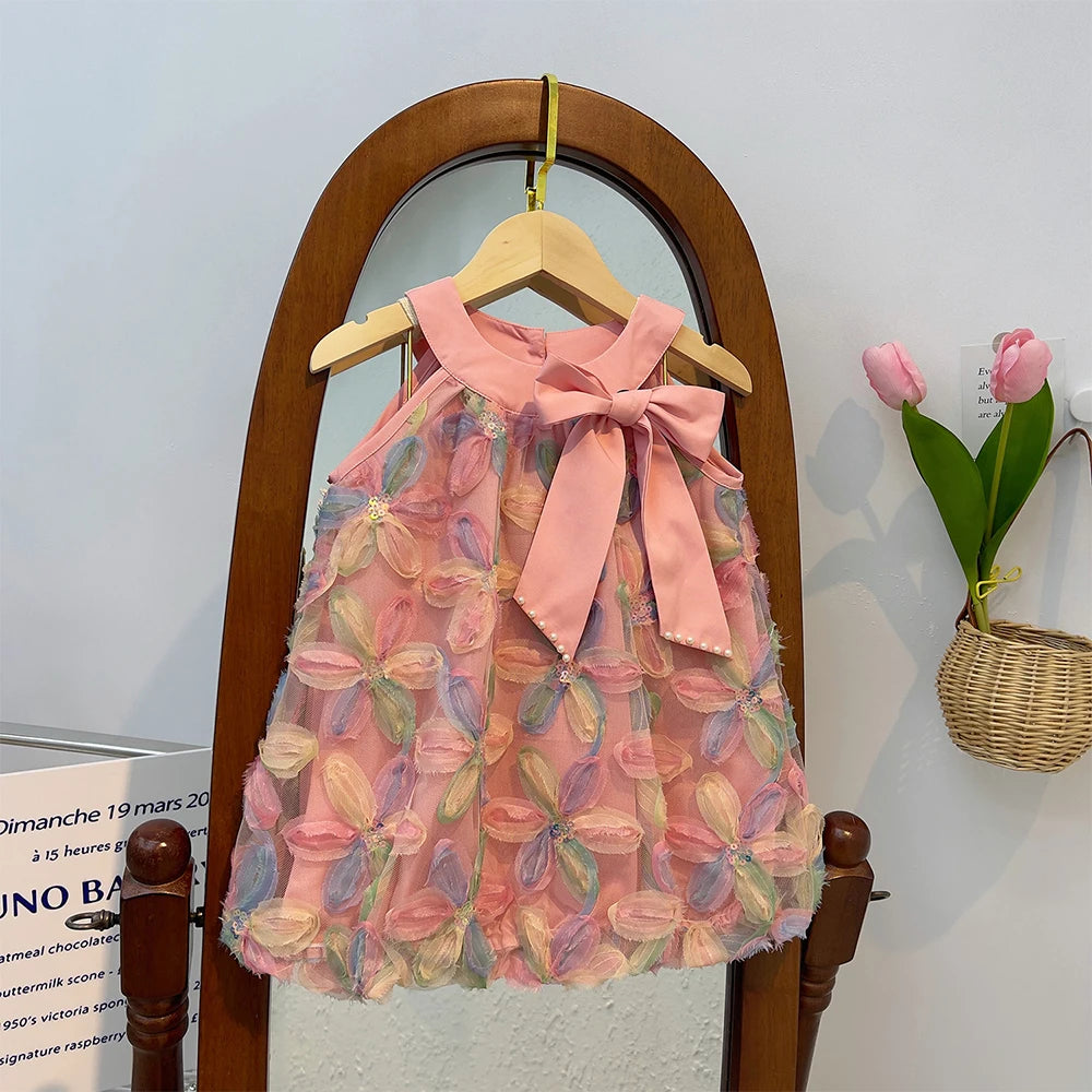 New Girl Dress Princess Dress Little Girl Fashion Colorful Flower Yarn Dresses Kid Clothes