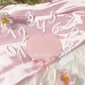 heart shaped pink baby monthly milestone signs pink ribbon newborn monthly photo props  matching with number 0-12