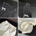 Korean Casual Children's Set Bow Decoration Black Sleeveless Vest+Pants Two-piece Set Lace Stitching Girls Clothes