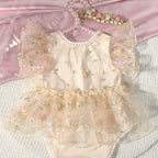 Newborn Daisy Embroidered Romper Baby's Short Sleeve Embroidered Mesh Clothes Full Moon Hundred Days Photo Shooting
