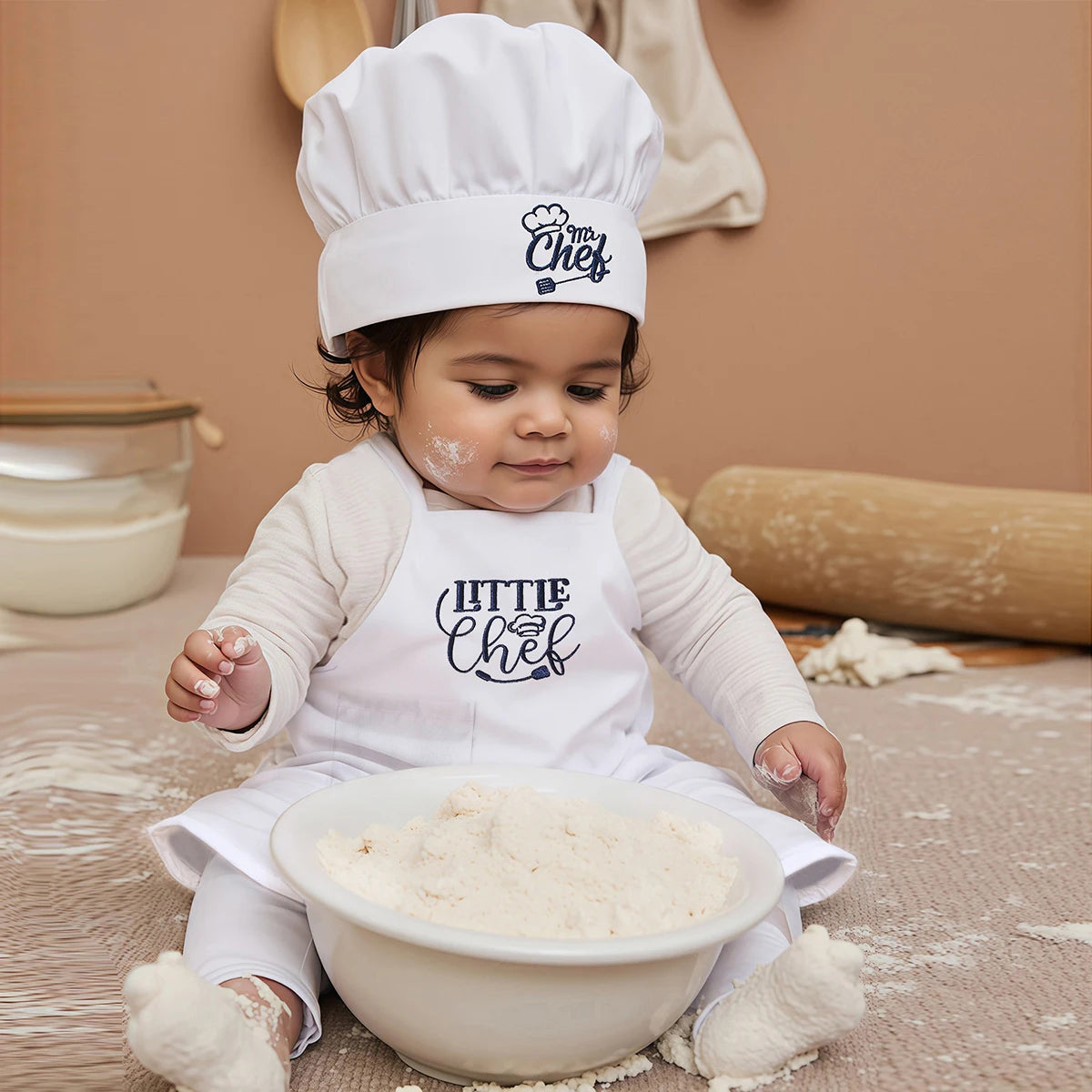 2Pcs Newborn Embroidered Photography Clothes Girls Boys Aprons Chef Hats Suitable For Taking Pictures Little Chefs-HD