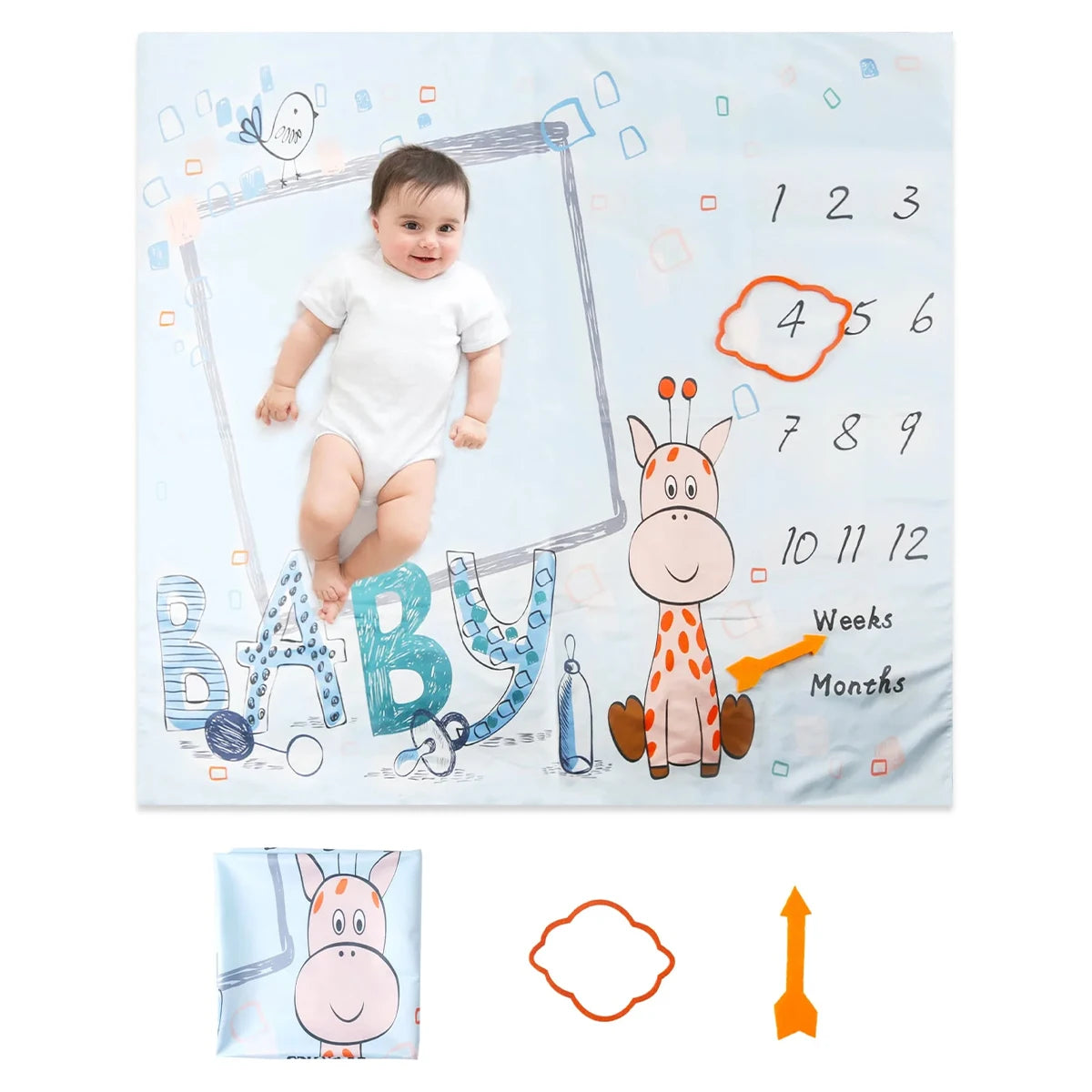 Print Baby Milestone Blanket Newborn Photo Props Picture Shooting Background Infant Monthly Growth Souvenir Accessories