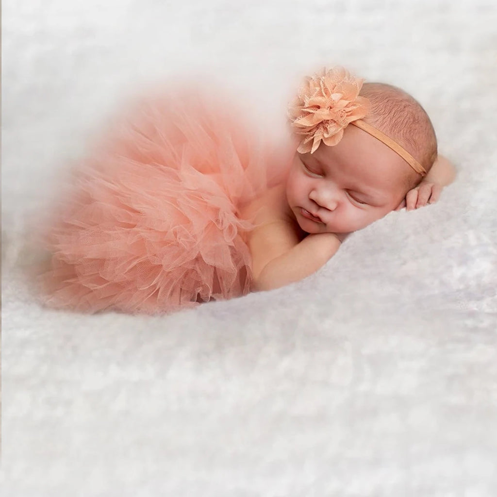 Newborn Photography Outfits Girl Handmade Infant Tutu Skirt with Flower Headband Princess Clothes Baby Girl Photo Props