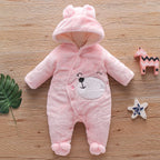 Warm Animal-Themed Fleece Jumpsuit for 0-2Years