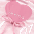 heart shaped pink baby monthly milestone signs pink ribbon newborn monthly photo props  matching with number 0-12