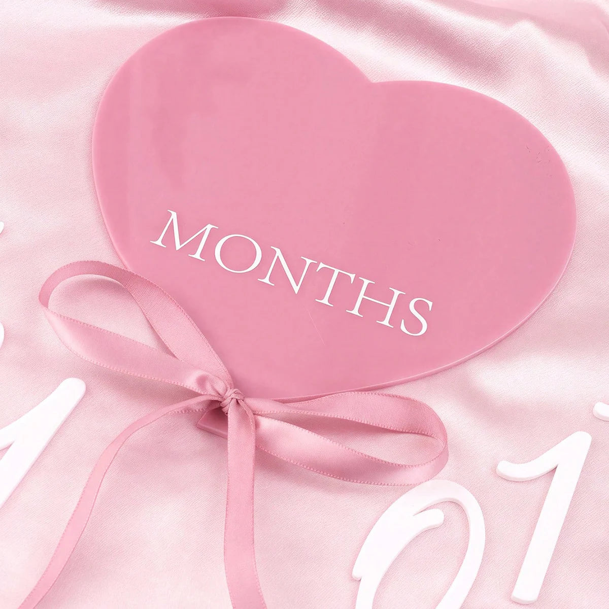 heart shaped pink baby monthly milestone signs pink ribbon newborn monthly photo props  matching with number 0-12
