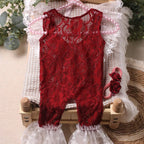 Newborn Lace Jumpsuit with Headband Baby Girl Photography Outfits Newborn Photo Shooting Clothes