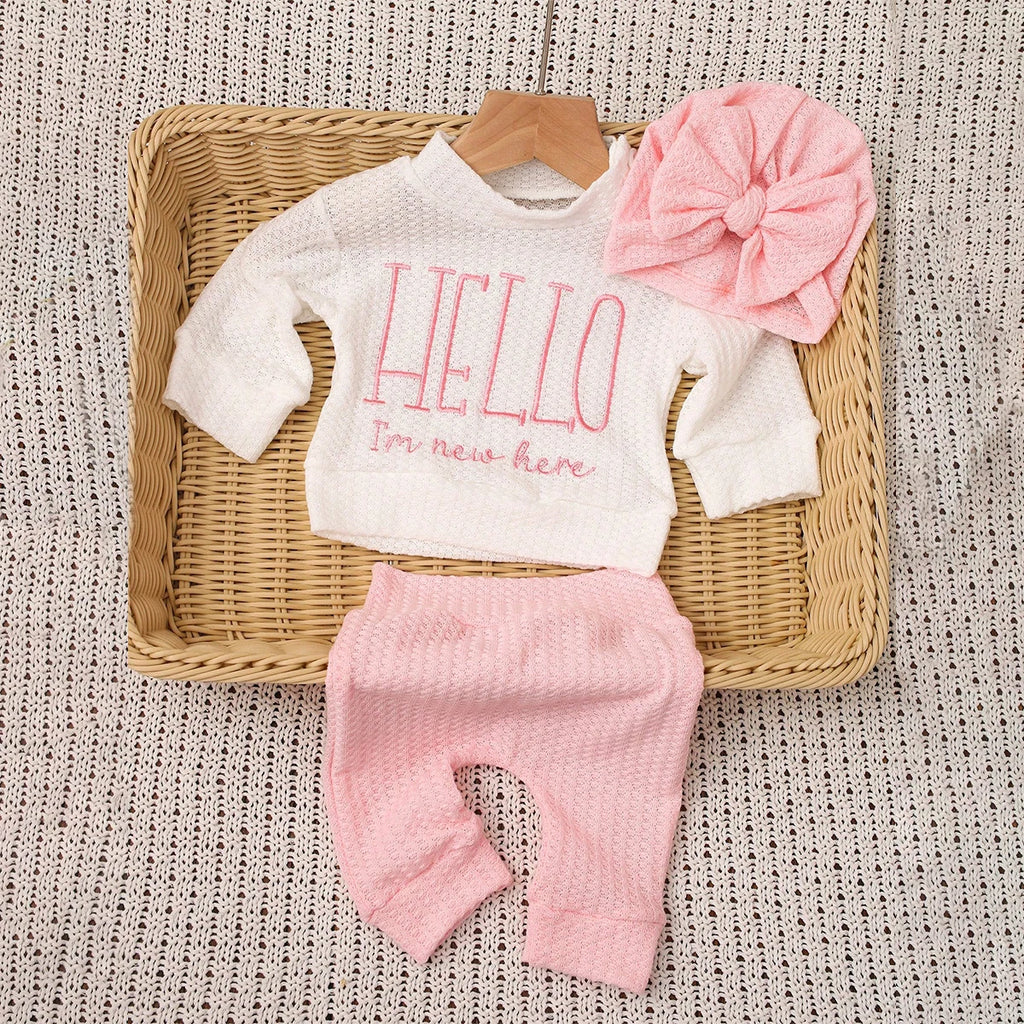 Embroidery Newborn Photography Props Infant Romper Jumpsuit with Bow Hat Baby Coming Home Outfit Baby Photo Gift-HD