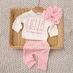Embroidery Newborn Photography Props Infant Romper Jumpsuit with Bow Hat Baby Coming Home Outfit Baby Photo Gift-HD