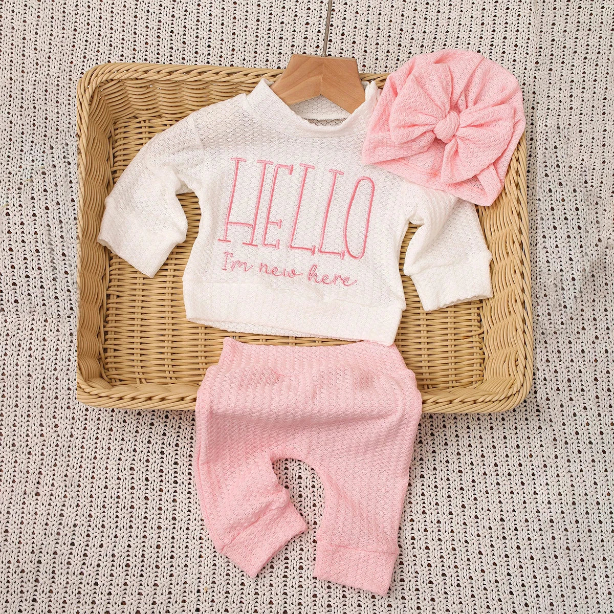 Embroidery Newborn Photography Props Infant Romper Jumpsuit with Bow Hat Baby Coming Home Outfit Baby Photo Gift-HD