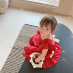 Summer Girls Dresses Flying Sleeve Dress Casual Ruffled Dresses Solid Back Bowknot A Line Baby Dresses Kids Clothes