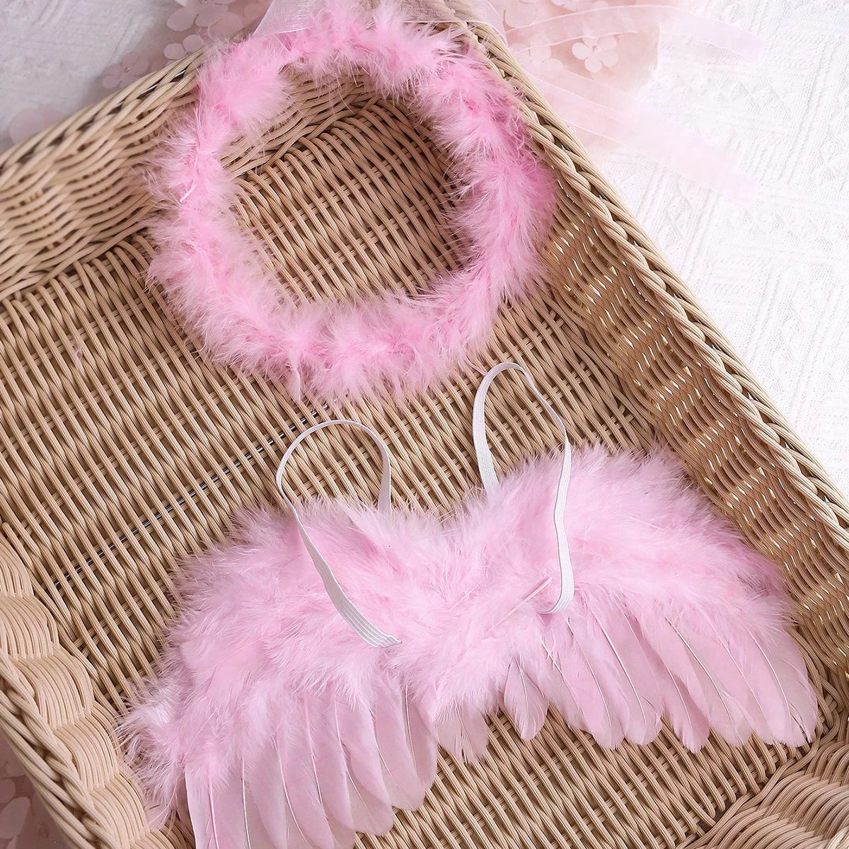 Newborn Baby Boys Girls Angel Wings Photography Props Two-Piece Set with Headband Photography Accessories Photo Shoots