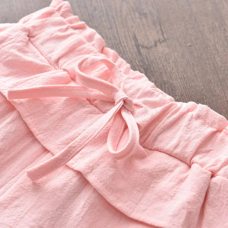 New Casual Children's Embroidered Sleeveless Shirt+Shorts Set Girls' Baby Clothing