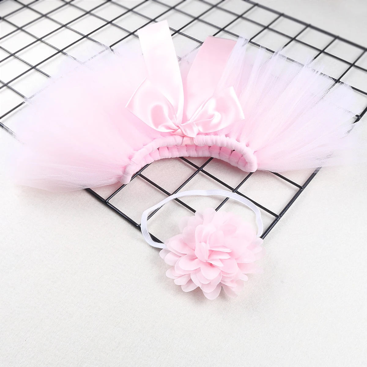 Newborn Photography Outfits Girl Handmade Infant Tutu Skirt with Flower Headband Princess Clothes Baby Girl Photo Props