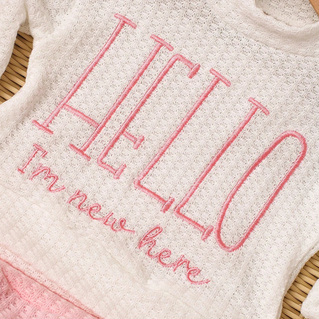 Embroidery Newborn Photography Props Infant Romper Jumpsuit with Bow Hat Baby Coming Home Outfit Baby Photo Gift-HD