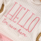 Embroidery Newborn Photography Props Infant Romper Jumpsuit with Bow Hat Baby Coming Home Outfit Baby Photo Gift-HD