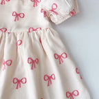 Short Sleeved Girls Clothing Summer New Bow Print Casual Dresses Sweet and Cute Kids Clothes for 3-7 Years Wear