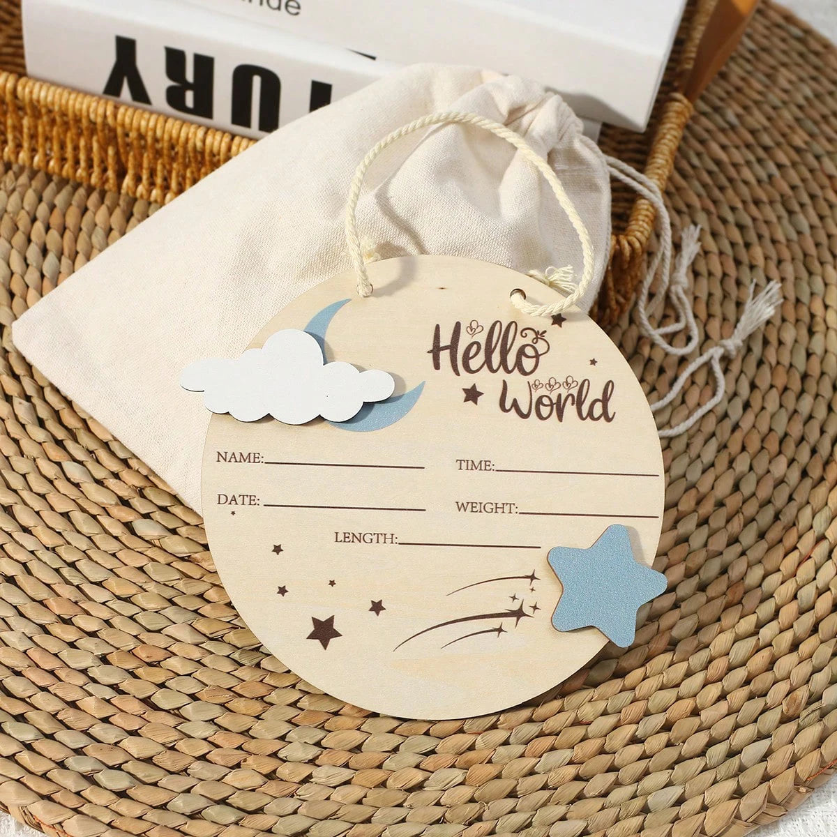 1PC Newborn Photo Prop Wooden Hello World Starlit Sky Newborn A Wooden Hanging prop Cute Birth Board Baby Announcement