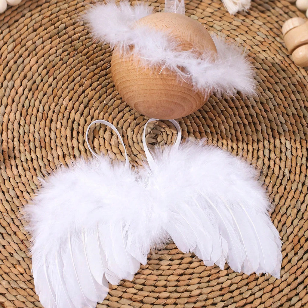 Newborn Baby Boys Girls Angel Wings Photography Props Two-Piece Set with Headband Photography Accessories Photo Shoots