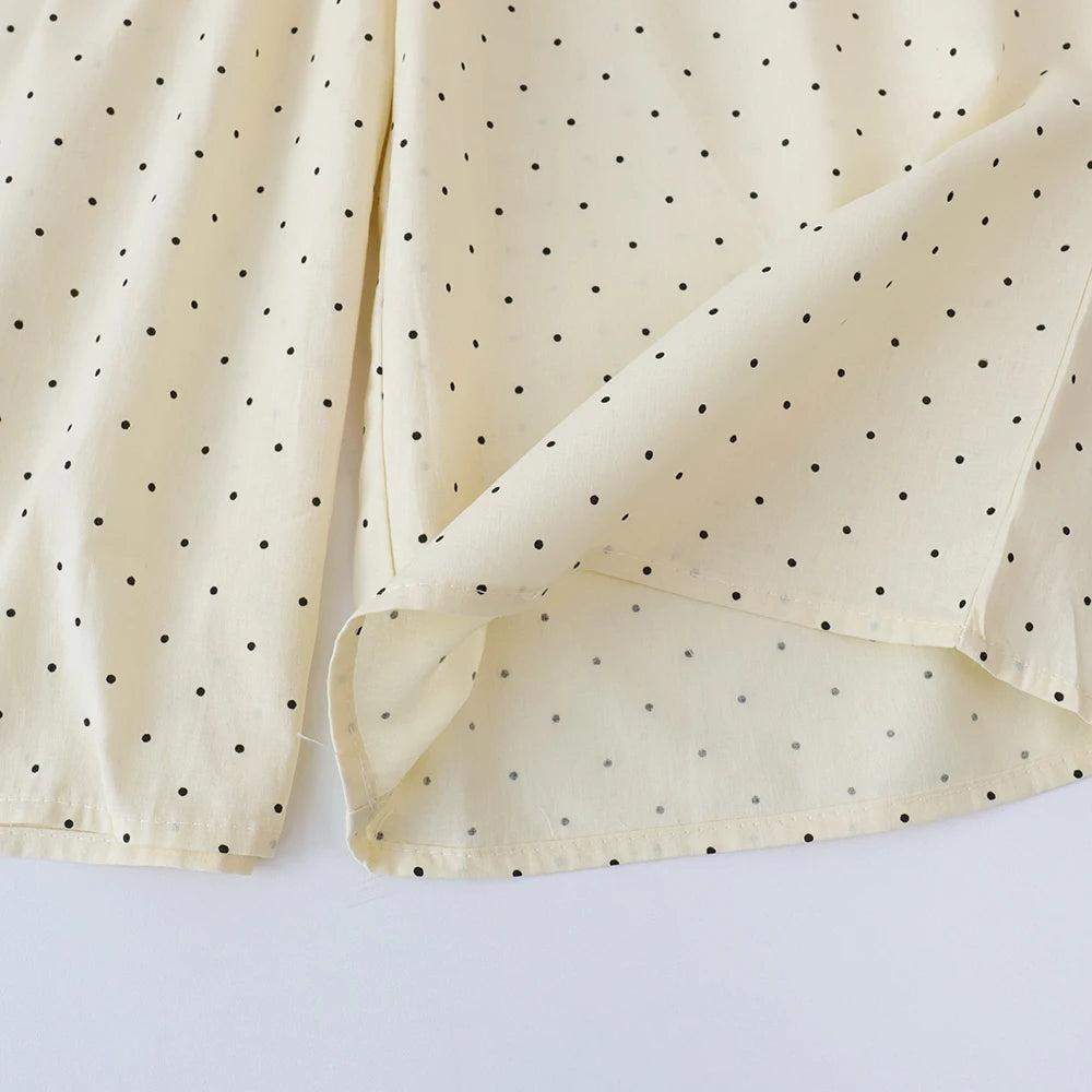 Baby Girl's Casual Clothing Round Neck Sleeveless Polka Dot Top+Wide Leg Pants Set with Bow and Botton 2PCS Set