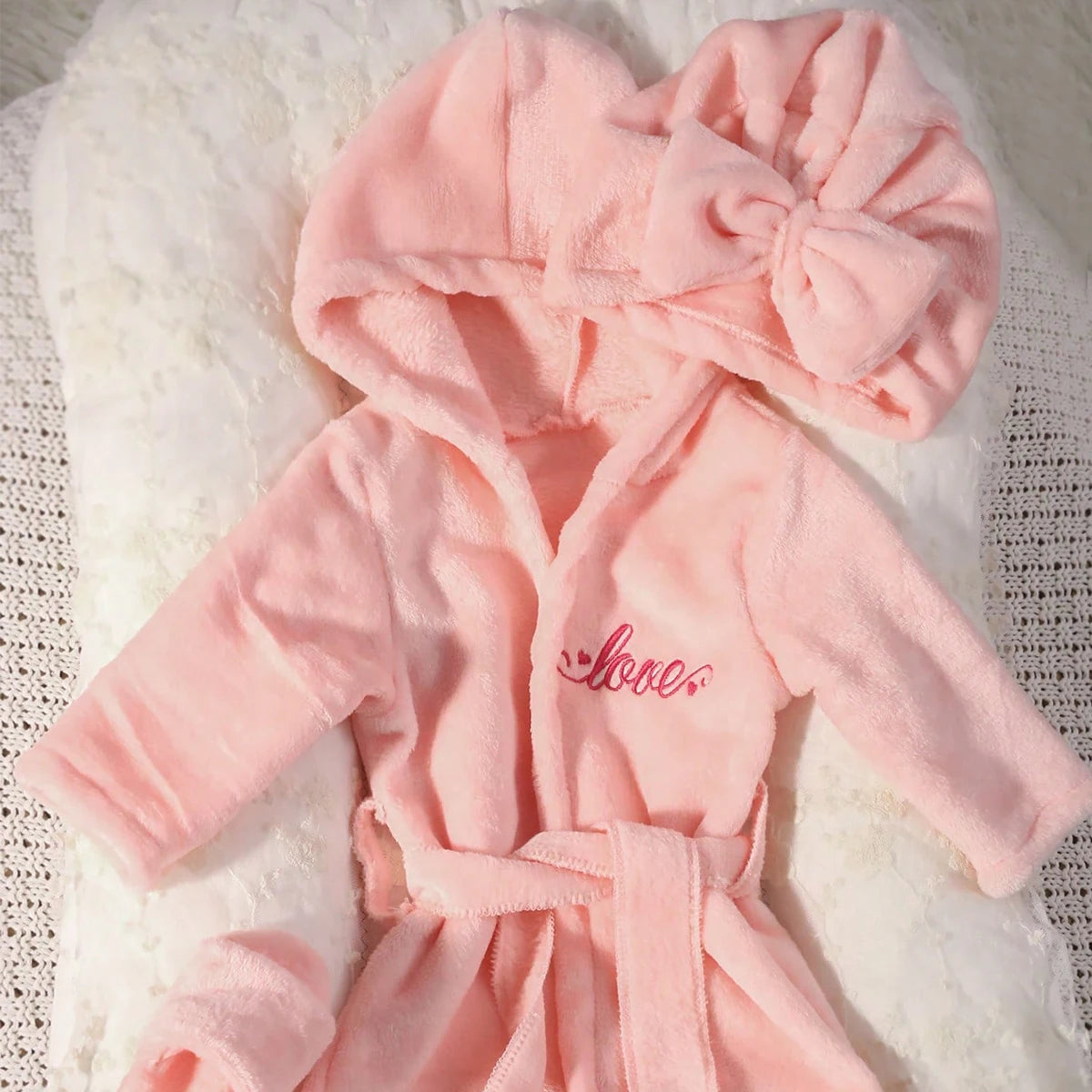 Newborn Photography Bathrobe with Turban Hat and Slippers Love Embroidery Baby Girl Pajama Gown Infant Photoshoot Outfit