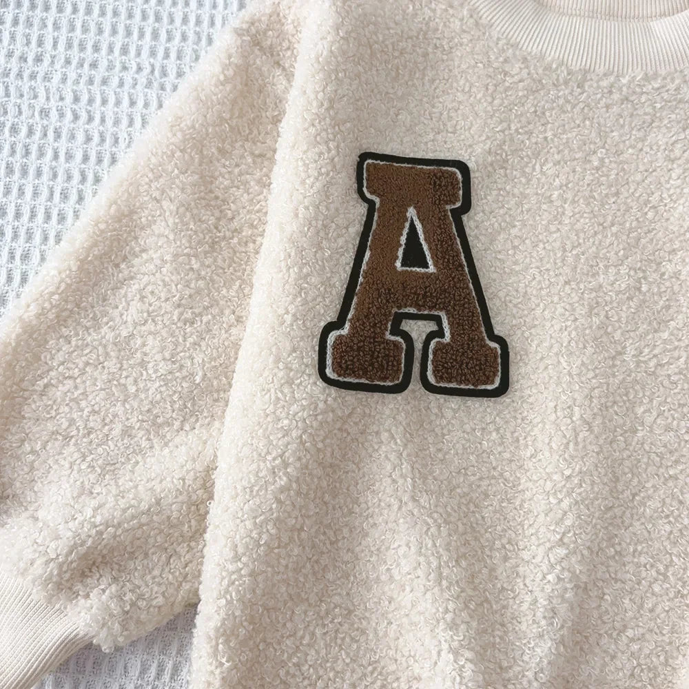 3-7 Year Old Autumn and Winter Plain Kids Clothes Girls Long Sleeved Plush A-line Top+Short Skirt Two-piece Set