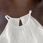 Cut-out Design Girl's Dress 2025 Summer Little Girl Fashion Sling White Holiday Medium Length Vest Dress Girls Dress