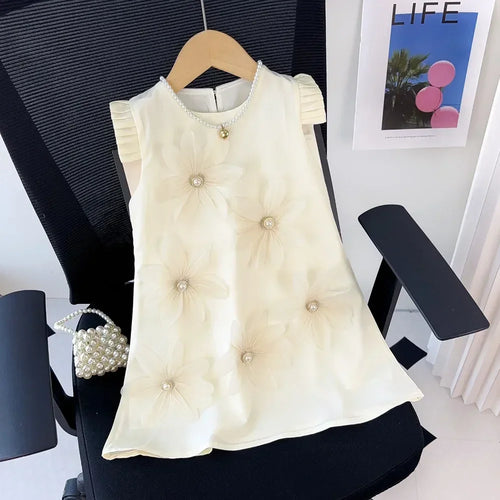 2-7 Years Summer New 3D Flower Vest Dress Girl's Princess Dresses Baby Kids Clothing Wedding Party Elegent Clothes