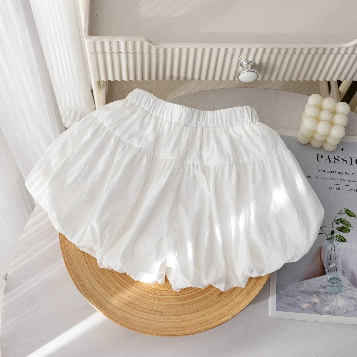 Summer Solid Color Girls Clothes Bow Decorative Shorts Korean Version Casual Folded Children's Clothing 3-7 Years