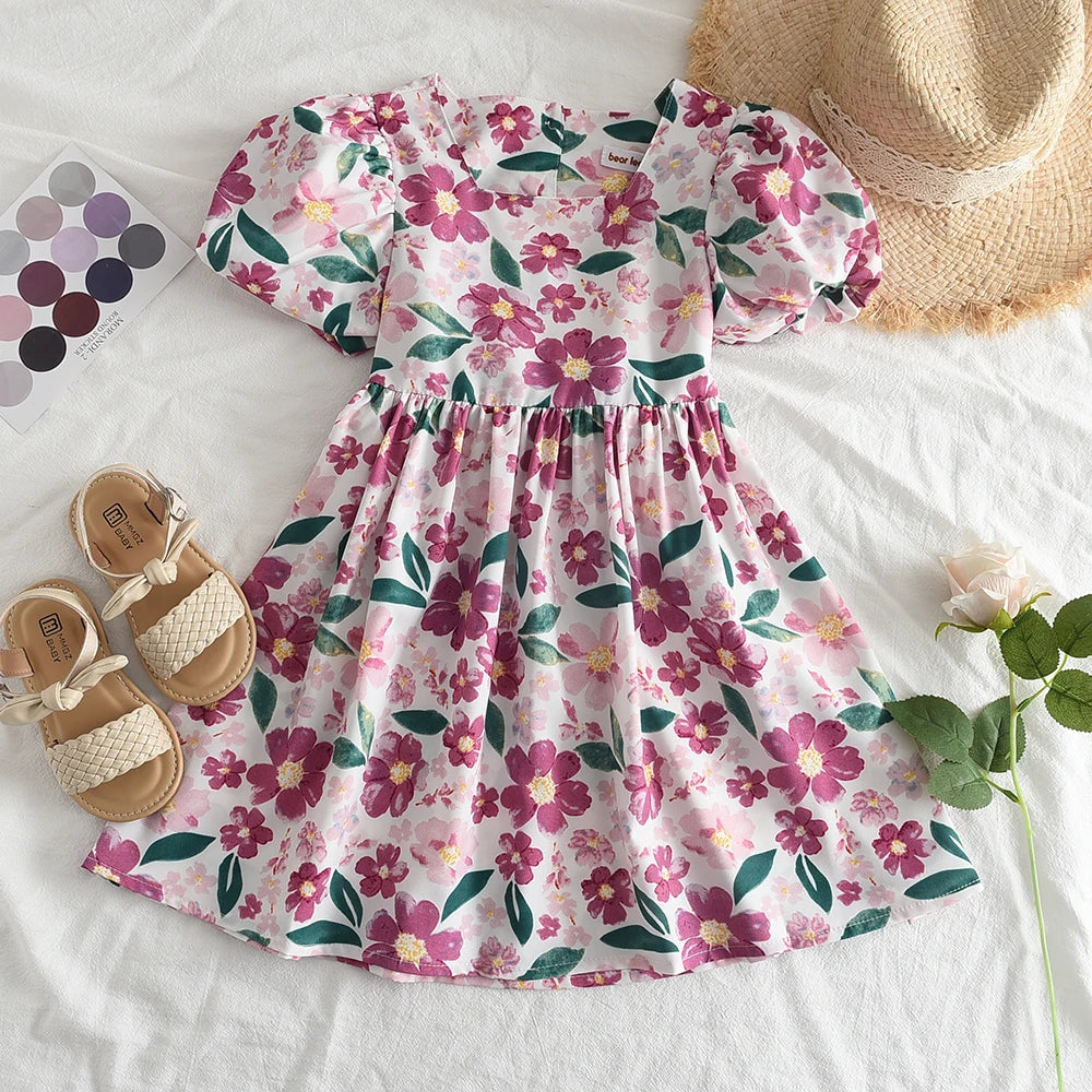 New Summer Kids Party Costumes Girl Floral Princess Outfits Children Vestidos Clothing