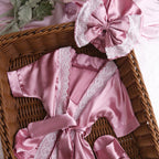 Newborn photography outfits set 1 month 100 days baby girl lace bathrobe with bow turban hat and slippers photo props