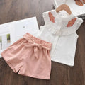 New Casual Children's Embroidered Sleeveless Shirt+Shorts Set Girls' Baby Clothing