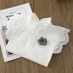 Girls' White Long Sleeve Lace Pearl Bow Sweet Shirt Children's Cotton Casual Shirt