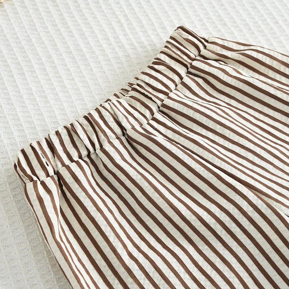 Vest+Striped Wide Leg Pants Summer Two-piece Set Daily Simple Sleeveless Children's Clothing for 3-7 Years Old