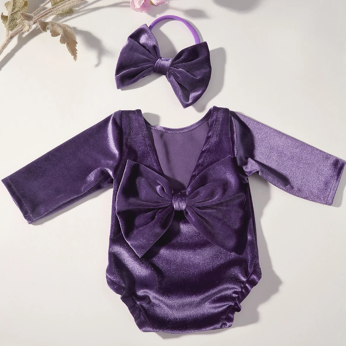 Newborn Girl Photoshoot Outfits Baby Back Bow Knot Romper with Bow Headband Bowknot Infant Photo Props  Picture Costume