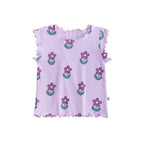 Summer New Pajama Baby Girl Clothes 3-7 Years Old Flower Printed Short Sleeved Top + Shorts Cute Children's Set
