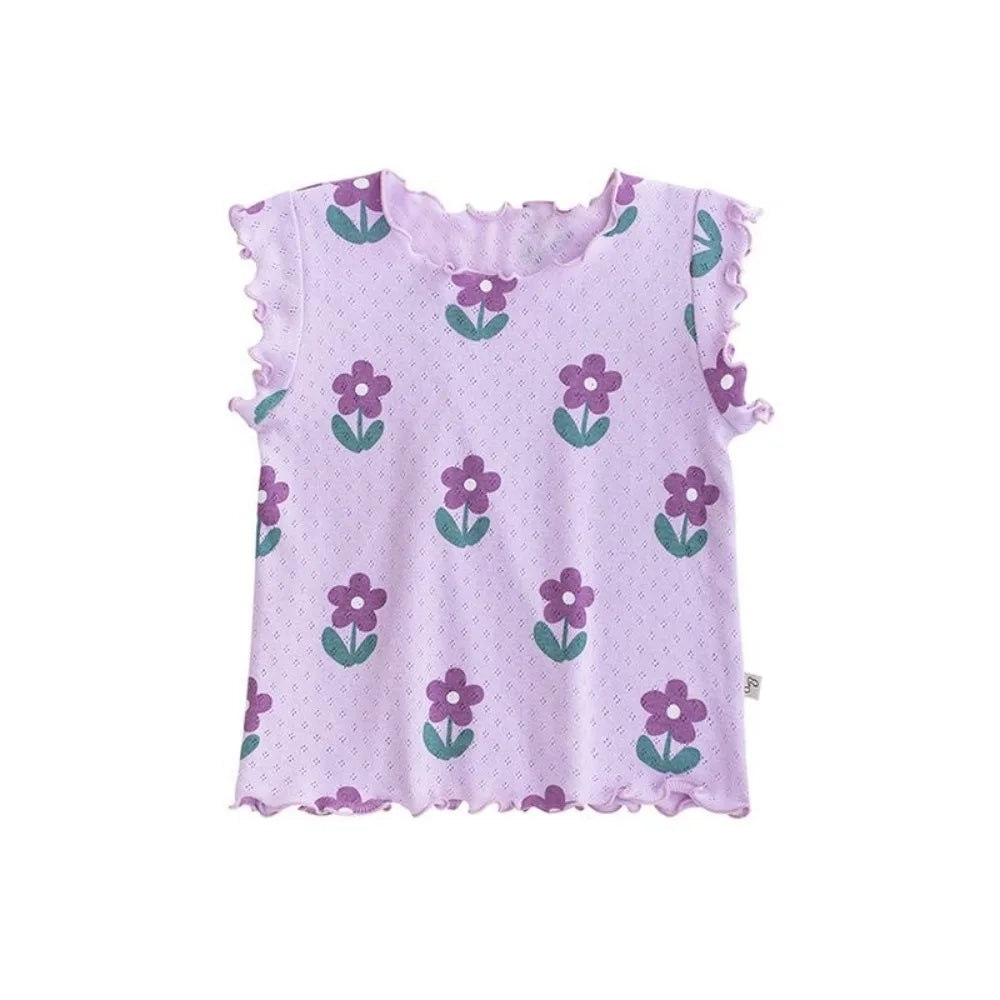 Summer New Pajama Baby Girl Clothes 3-7 Years Old Flower Printed Short Sleeved Top + Shorts Cute Children's Set
