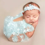 2 Pieces Set Newborn Girl Photography Outfits Embroidery Flower Romper with Headband Baby Photo Shooting Clothes
