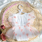 Girl Photography Outfits Red Heart Embroidery Romper Dress with Headband Infant Photography Props