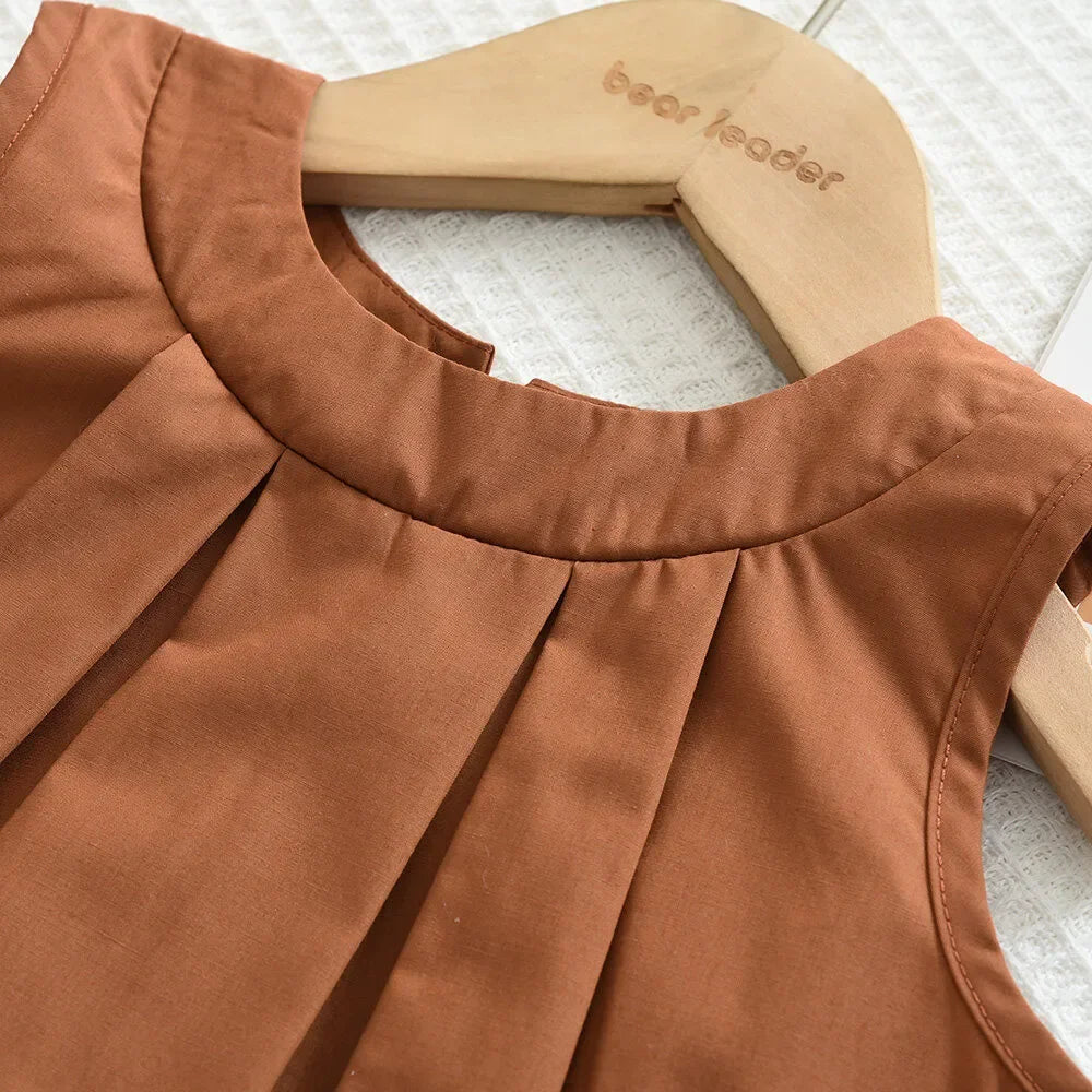 Vest+Striped Wide Leg Pants Summer Two-piece Set Daily Simple Sleeveless Children's Clothing for 3-7 Years Old