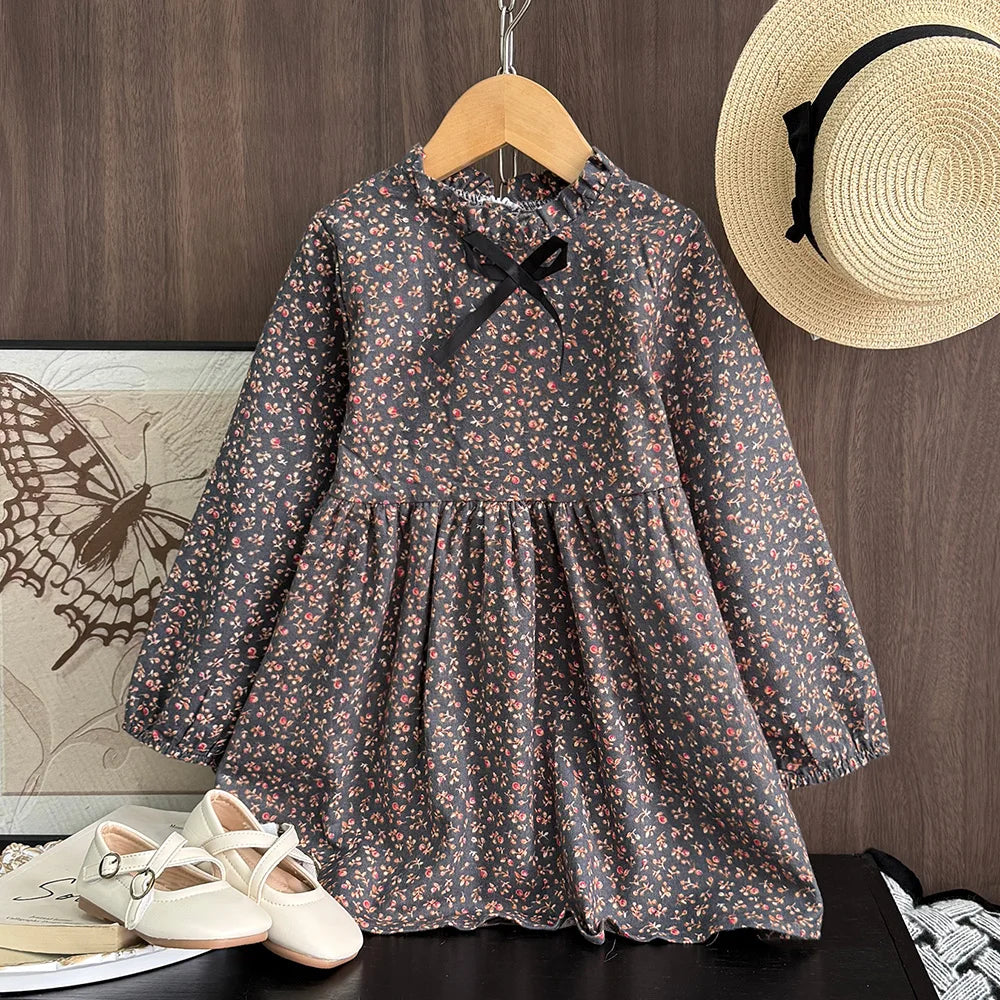 New Autumn Girls Dress Spring Kids Princess Dress Casual Floral Costumes Children Clothing Flowers Dresses 2-8 Years