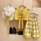 Korean Fashion Pastoral Backless Suit Thin Pullover Girl's Vest Top Polka Dot Knickerbockers Three Piece Cotton